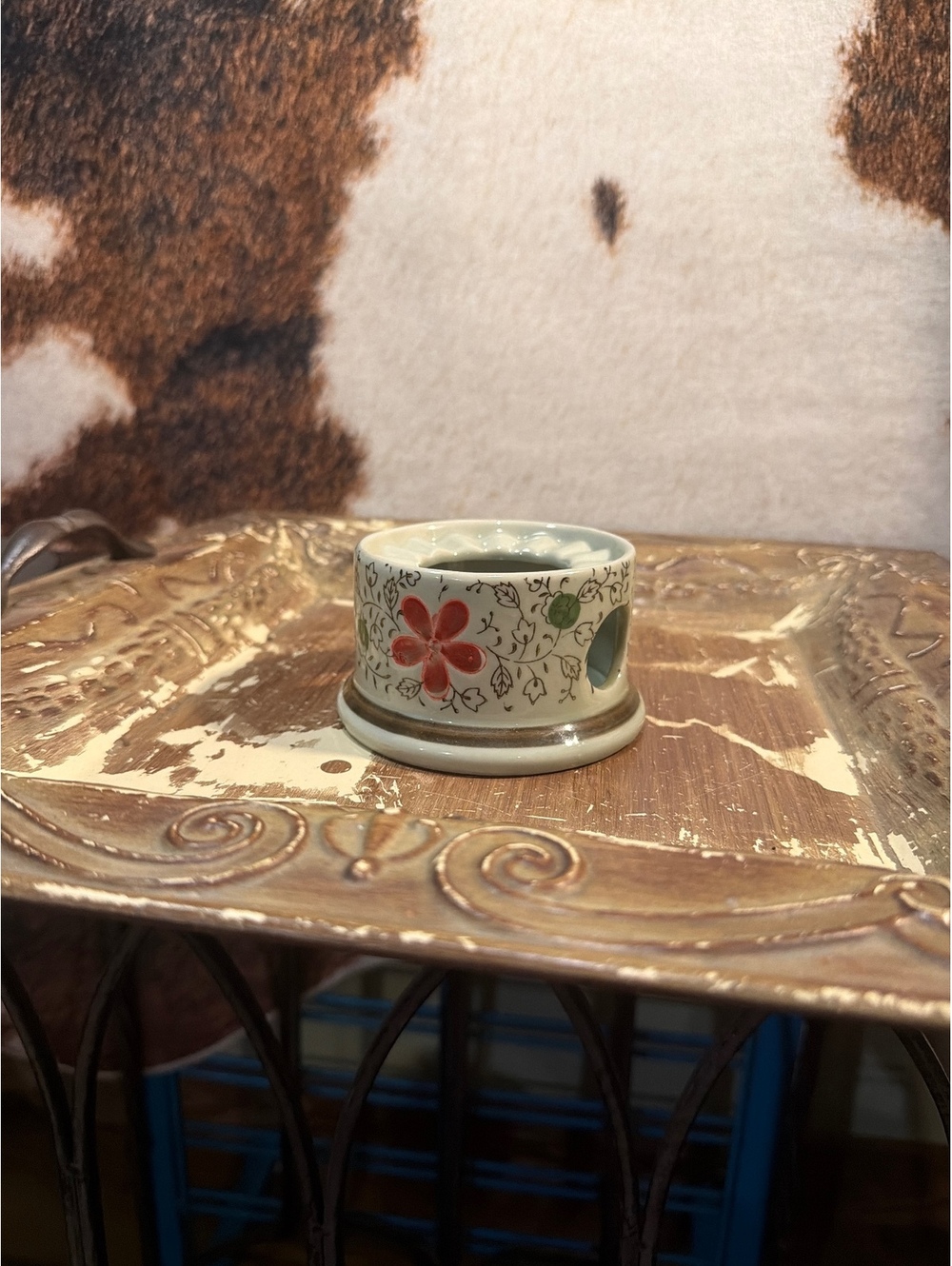 Vintage Ceramic Floral Candle Holder with Ventilation Holes